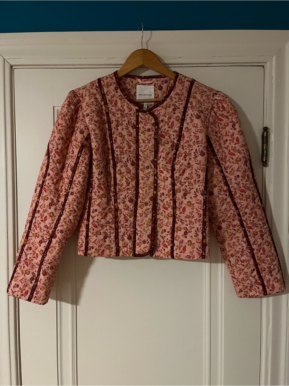 Anthropologie: Avec Les Filles Quilted Floral Cropped Jacket in Pink